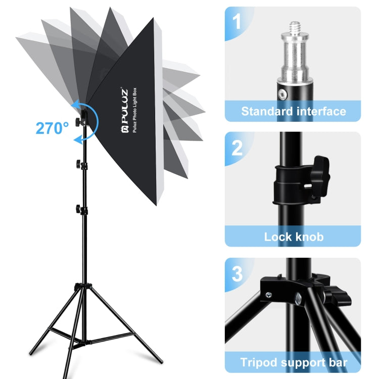 PULUZ 50x70cm Studio Softbox + 2m Tripod Mount + Single E27 30W 5700K White Light LED Bulb Photography Kit, Single Bulb US Plug, Single Bulb EU Plug