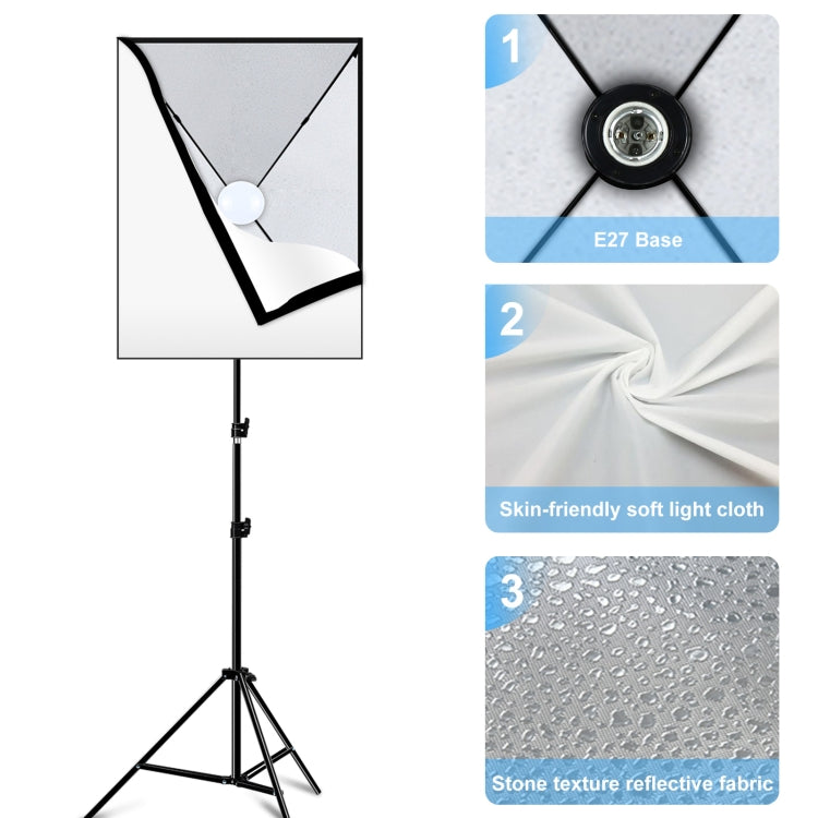 PULUZ 50x70cm Studio Softbox + 2m Tripod Mount + Single E27 30W 5700K White Light LED Bulb Photography Kit, Single Bulb US Plug, Single Bulb EU Plug