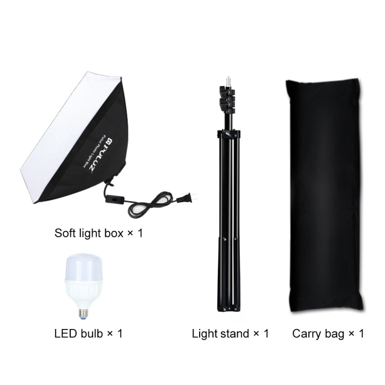PULUZ 50x70cm Studio Softbox + 2m Tripod Mount + Single E27 30W 5700K White Light LED Bulb Photography Kit, Single Bulb US Plug, Single Bulb EU Plug