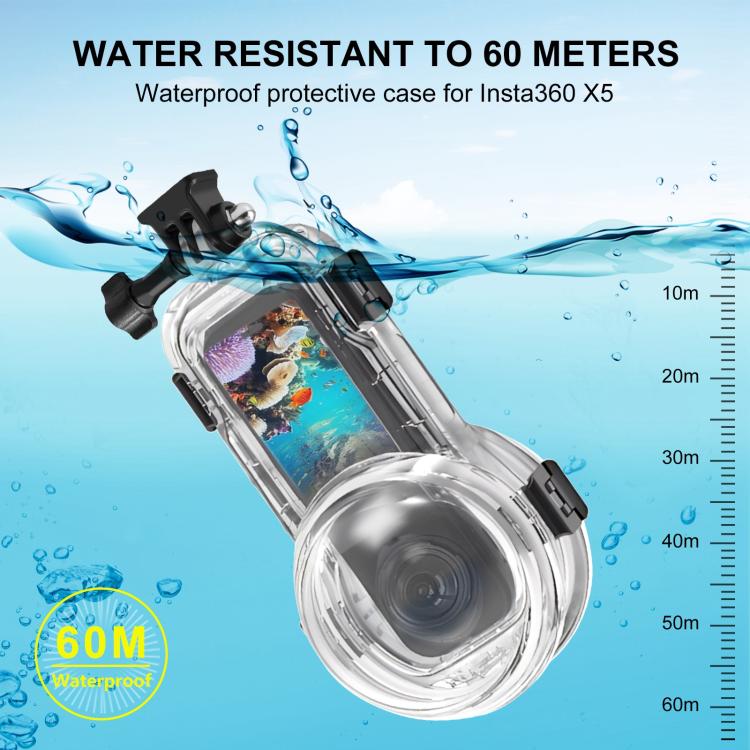 For Insta360 X5 PULUZ 60m Waterproof Sealed Diving Case