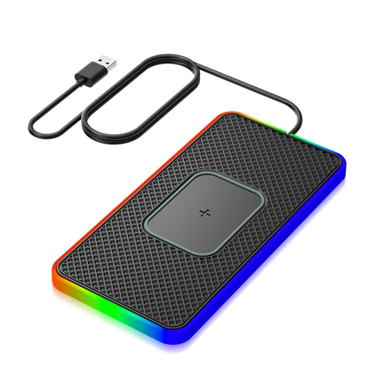 2 In 1 15W Car Mobile Phone Wireless Charger Non-slip Mat with Colorful Light, USB Cable 1m, USB-C/Type-C Cable 1m, USB Cable 0.3m, USB-C/Type-C Cable 0.3m