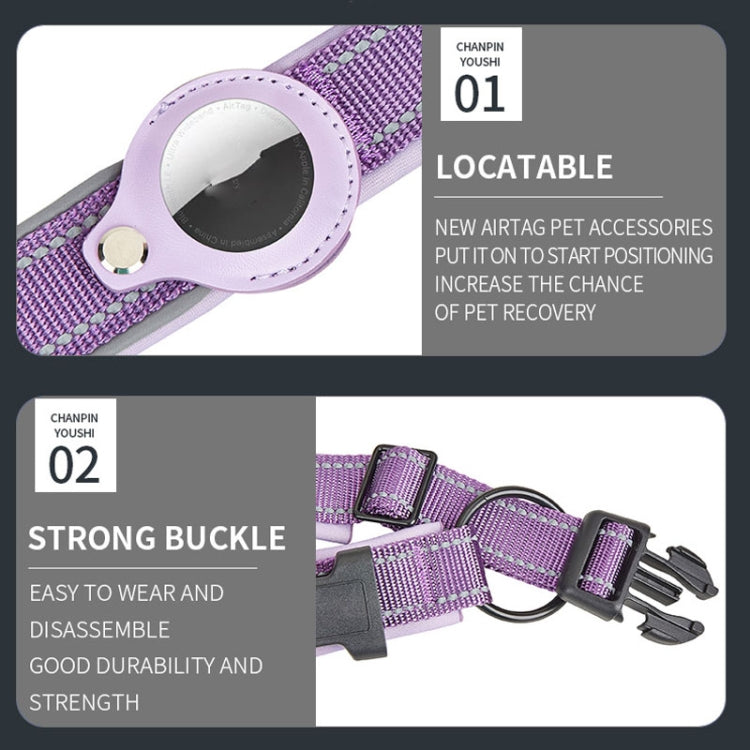 For AirTag Tracker Dog Collar Neoprene Lining Reflective Pet Collar, S, M, L, XL