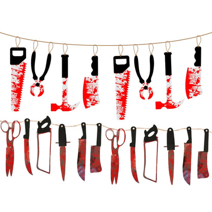 Halloween Imitation Blood Knife Pendant Decorative Flag Haunted House Door Curtain