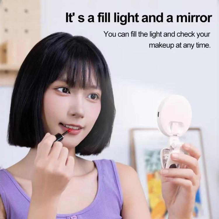 Clip-On Selfie Ring Light with Mirror Rechargeable Portable Makeup Light 3 Adjustable Color Temperatures