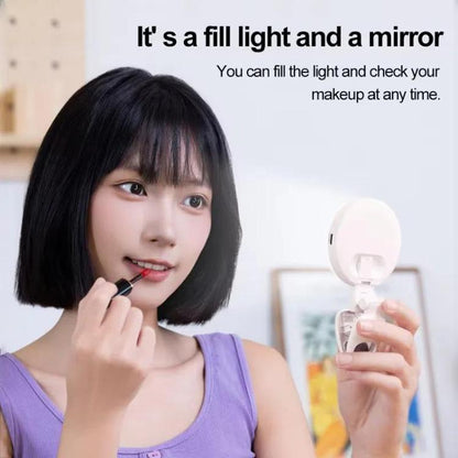 Clip-On Selfie Ring Light with Mirror Rechargeable Portable Makeup Light 3 Adjustable Color Temperatures