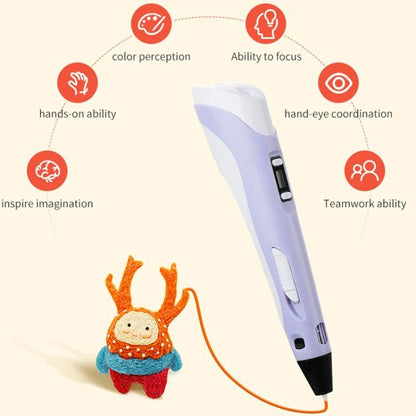 Hand-held 3D Printing Pen Kit with 20 Colors PLA Filament, Drawing Pad, Base, Scissors, Finger Guards, Art Book & Accessories, US Plug, UK Plug, EU Plug