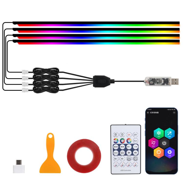 3 Control App Remote Control Colorful Car Interior Ambient Lighting Modified LED Acrylic USB Car Ambient Lighting